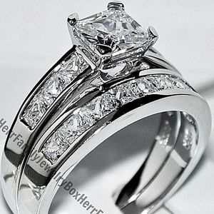 Sterling Silver Engagement Ring Wedding Set size 8